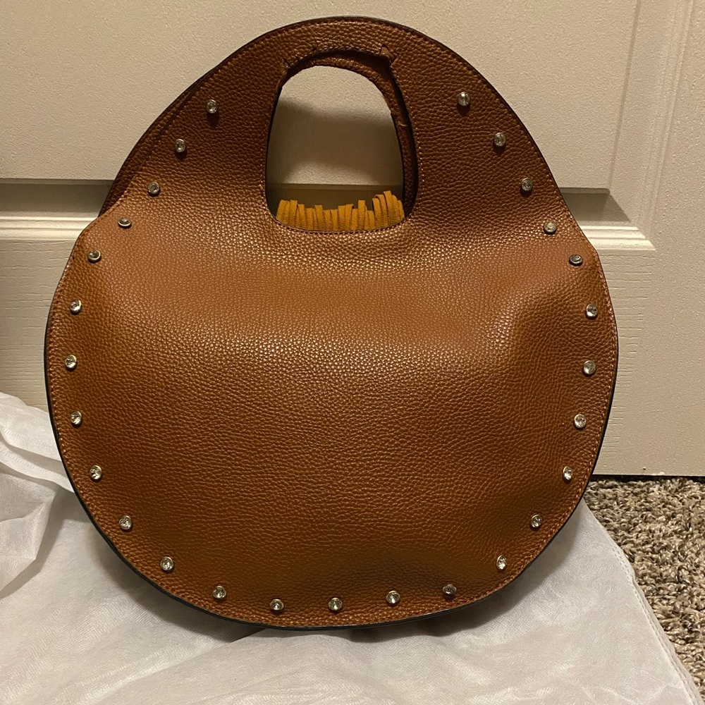 Rhinestones Round Hobo Purse w/decorative fringes